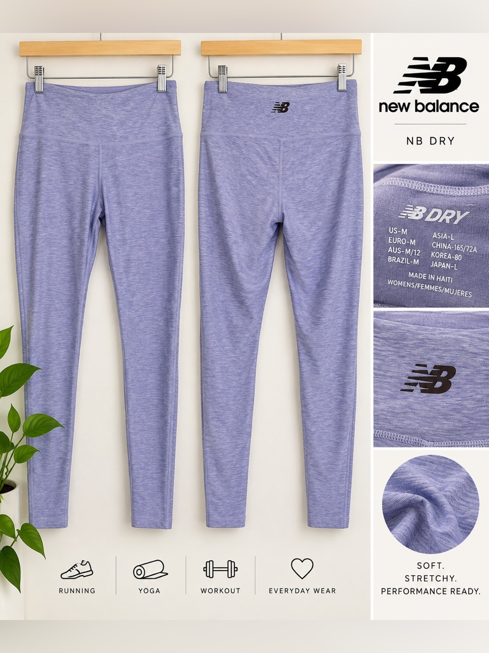New Balance NB Dry High Rise Heathered Leggings Purple Size Medium